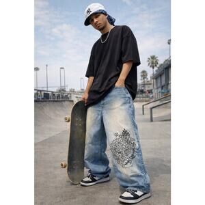 Vintage Akademiks Wide Leg Baggy Fit Y2K Jeans Mens 42 Big Embroidered Va Beach